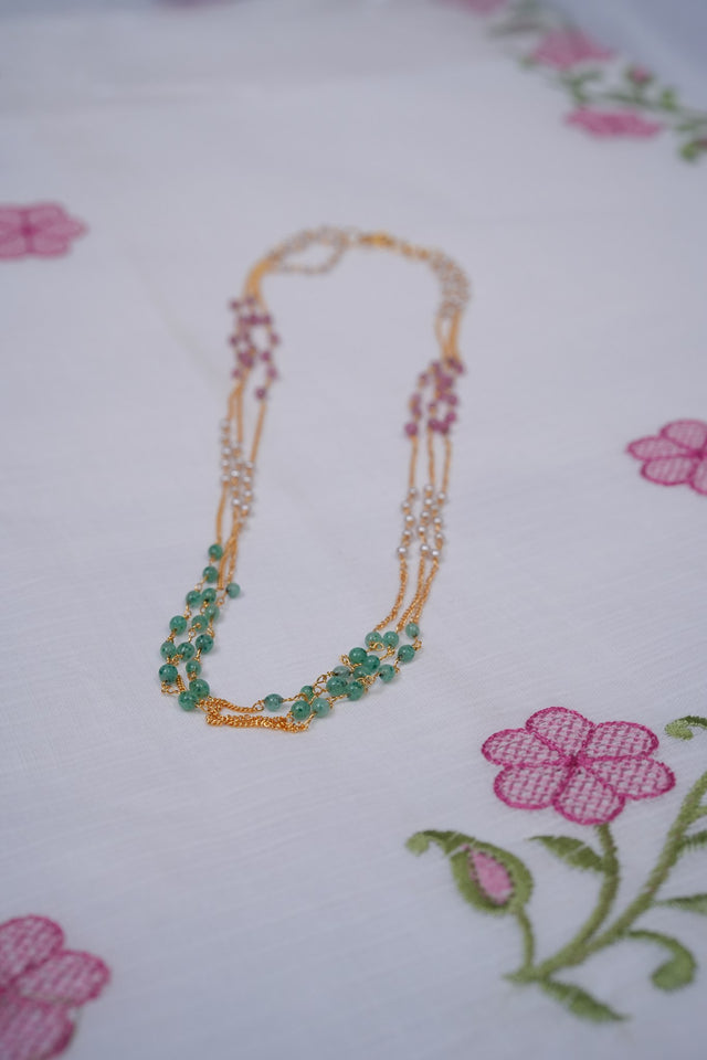 Premium 3 layer multi colour pearl chain product code P07