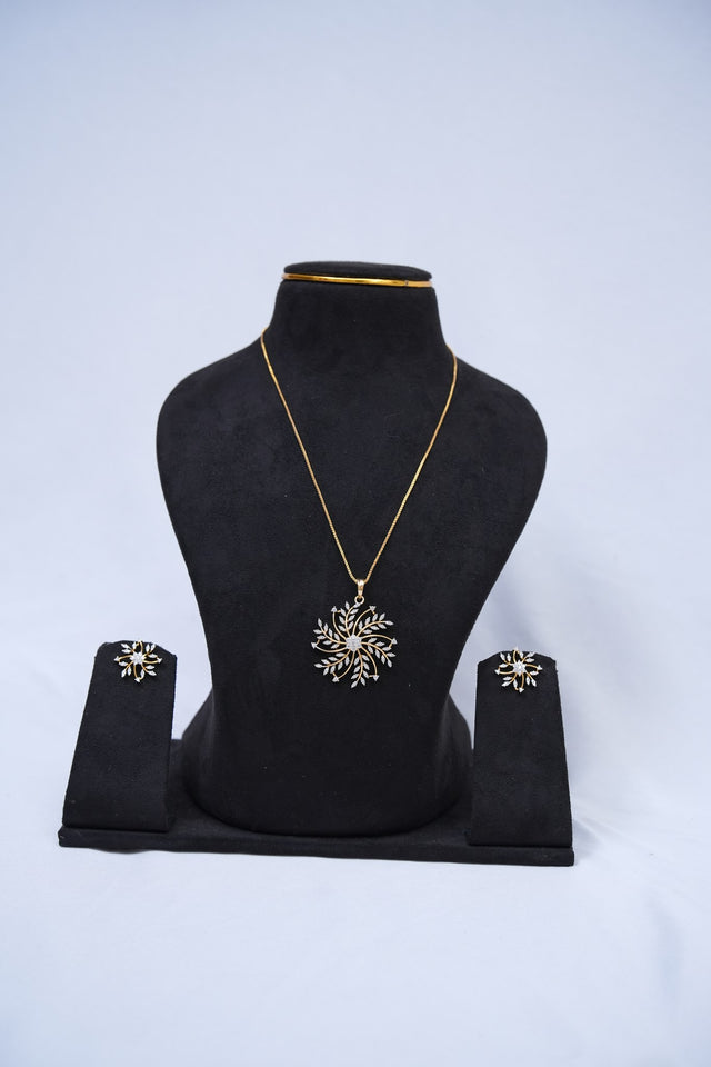 Premium diamond finish pendant earings with long chain product code D320