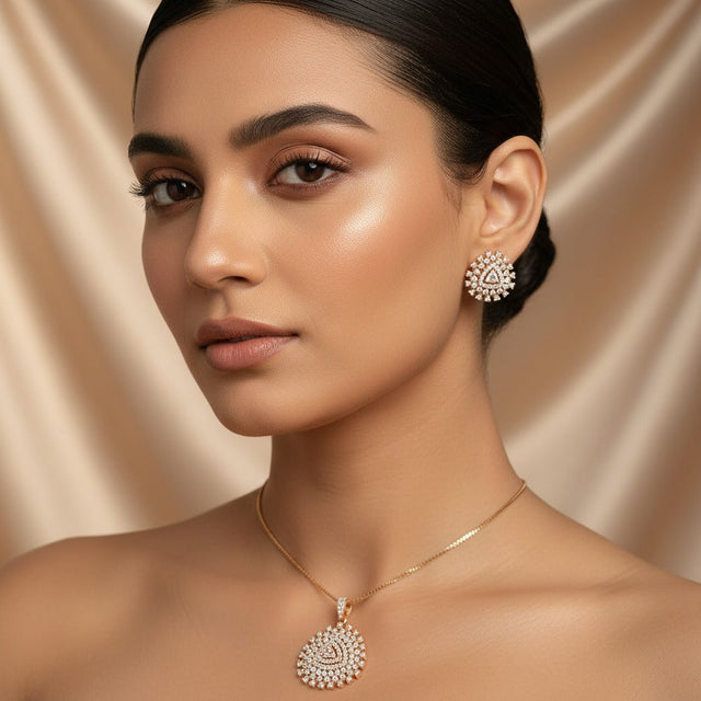 Premium diamond finish gj polish pendant set with chain product code 52